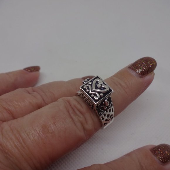 Whimsical "HEART POISON BOX" 925 Sterling Ring Size 9 #989 - Picture 2 of 4
